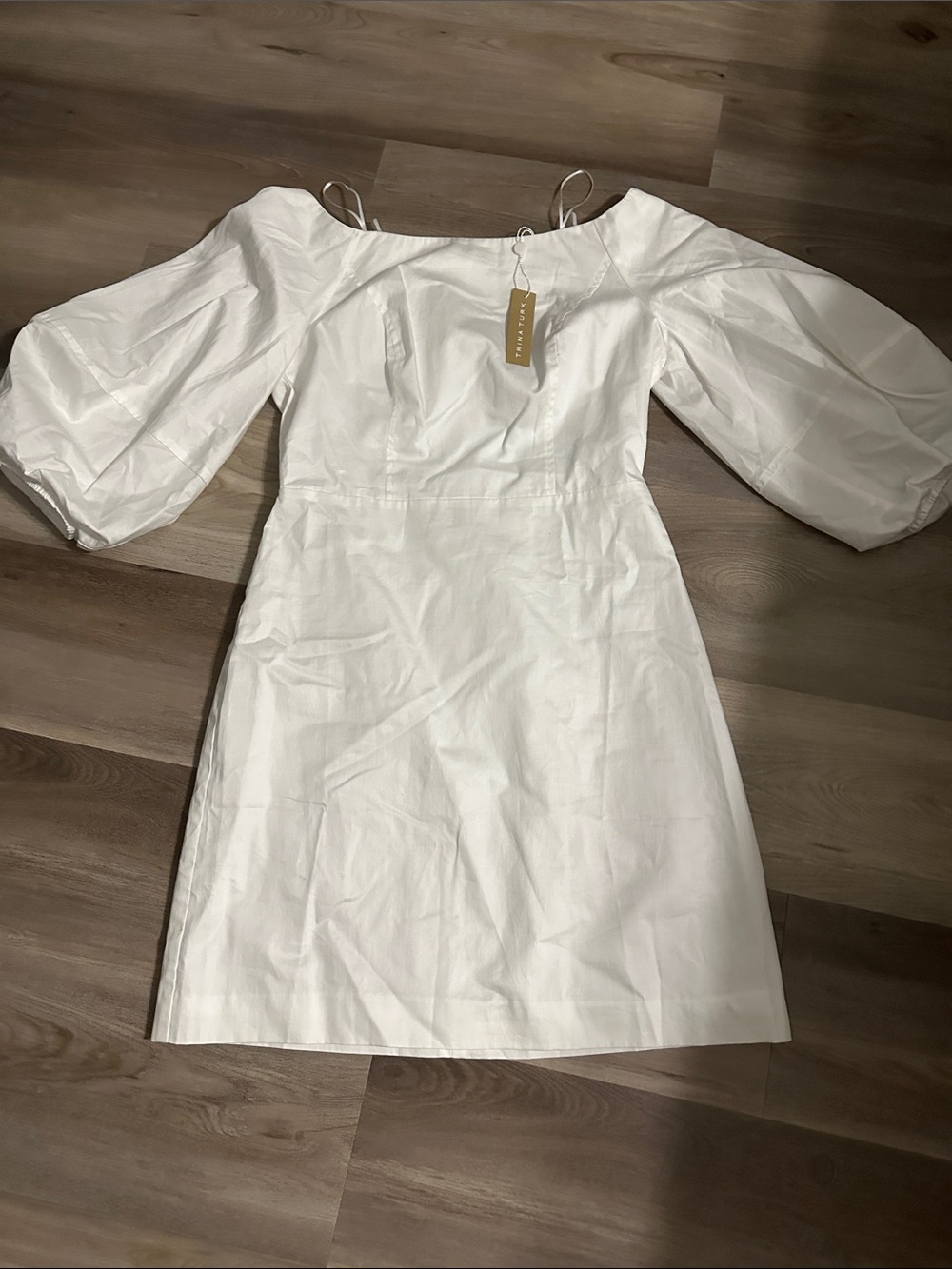 Trina Turk White Off-Shoulder Puff Sleeve Mini Dress